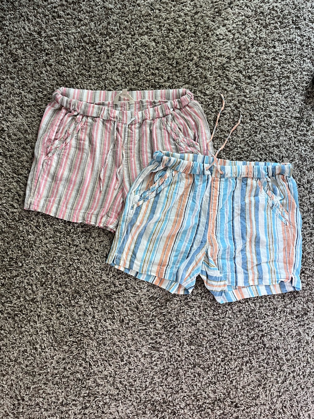 Briggs Striped Linen Blend Drawstring Shorts Set of 2 Pink Blue Womens Medium